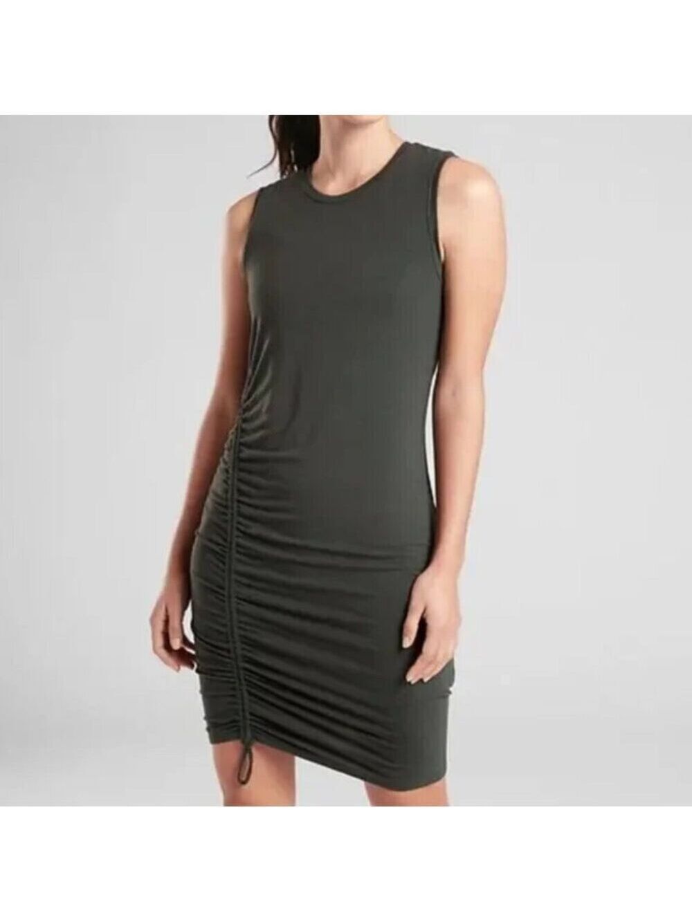 Athleta Gray Grenada Sleeveless Ruched Knee Length Bodycon Soft Dress Size XS